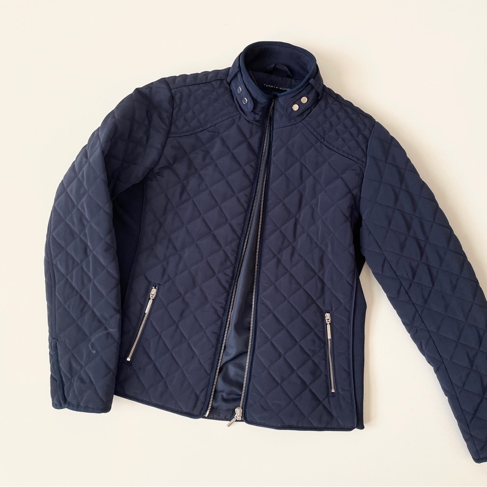 Tommy Hilfiger Quilted Navy Blue Full Zip Winter Jacket, Size S Small
